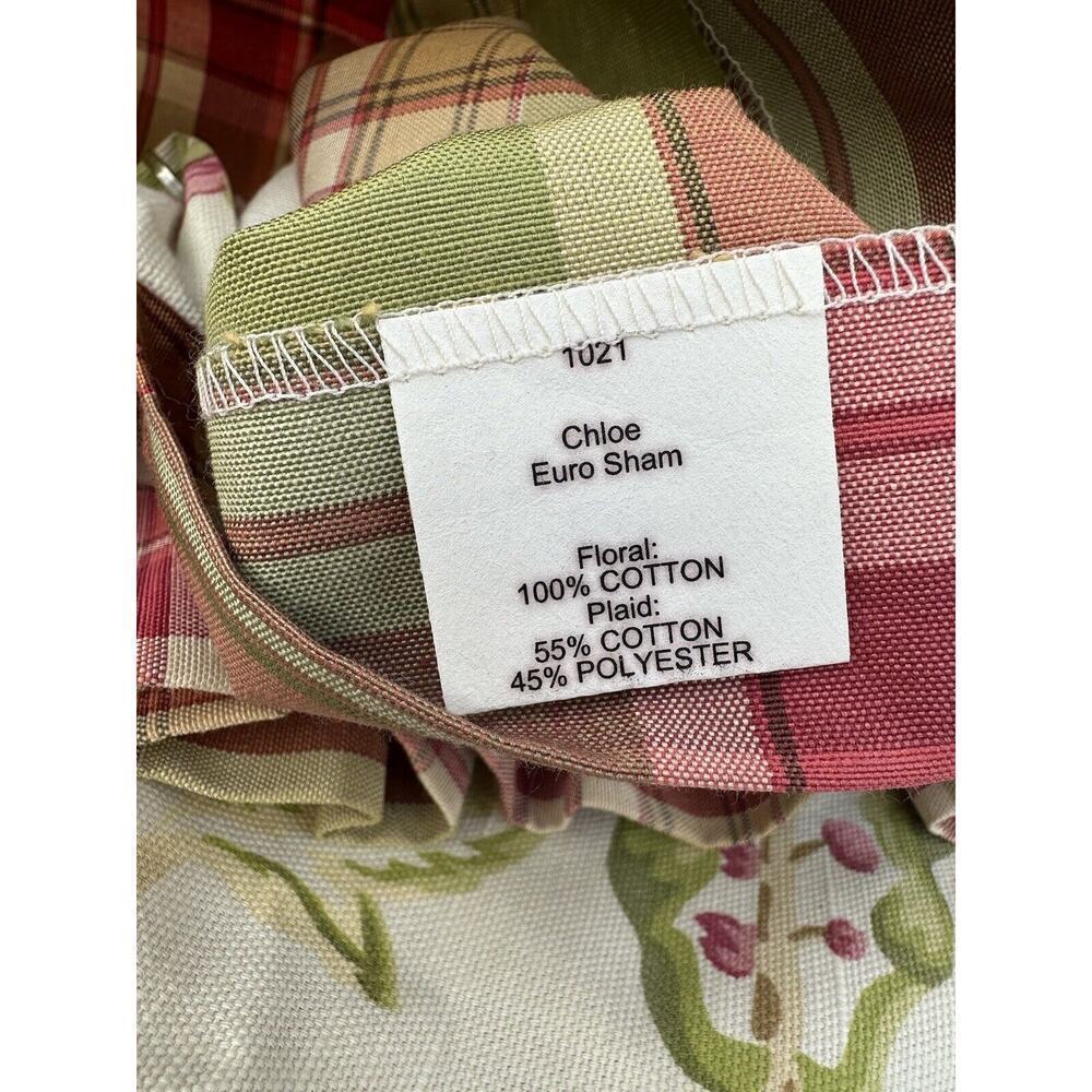 VTG European Pillow Sham Pink Green Floral Plaid French Country Ruffled - Picture 8 of 8